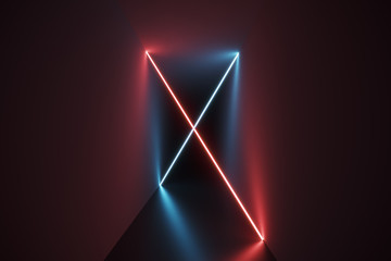 Glowing neon lights, abstract psychedelic background, bright colors. 3d rendering