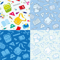 School seamless pattern with education supplies