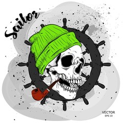 Portrait of a pirate skull in a hat. Can be used for printing on T-shirts, flyers, etc. Vector illustration