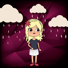 beautiful girl in the rain kawaii character vector illustration design