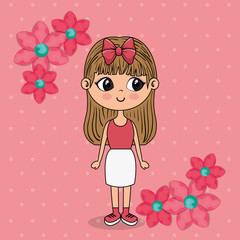 beautiful girl with floral frame kawaii character vector illustration design