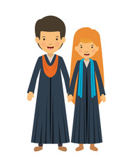 couple graduates avatars characters vector illustration design