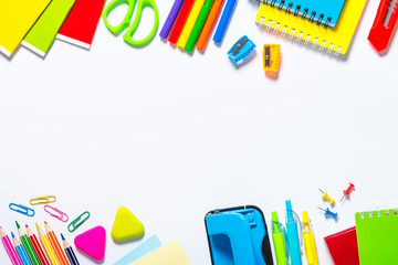 School and office supplies on white.