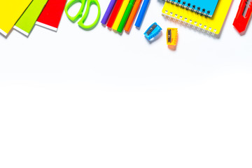 School and office supplies on white.