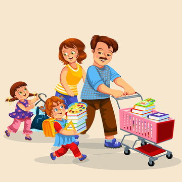 Happy family making purchases together poster