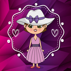 beautiful girl with hearts and lace kawaii character vector illustration design