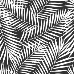 Summer tropical palm tree leaves seamless pattern. Vector grunge design for cards, web, backgrounds and natural product. Black and white