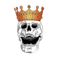 Portrait of a skull in a crown. Can be used for printing on T-shirts, flyers, etc. Vector illustration