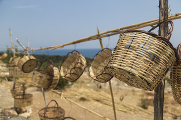 Fototapeta na wymiar handmade basket for sale . traditional art in Turkey