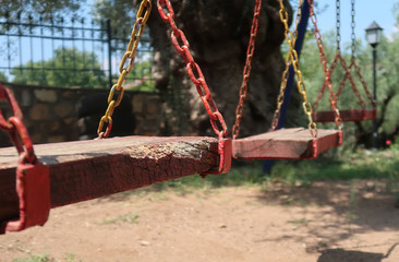 Wooden swing hanging