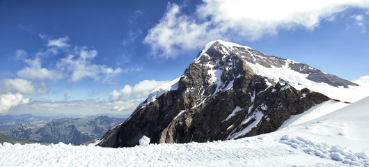 Swiss Mountain Landscape - Snow Topped Peak on a Clear Day