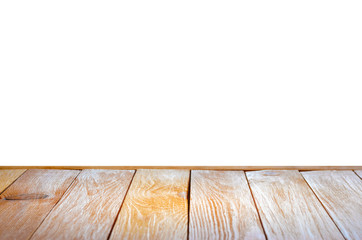 Wood Shelf or Table Top Isolated on White Background. Blank for Your Layout