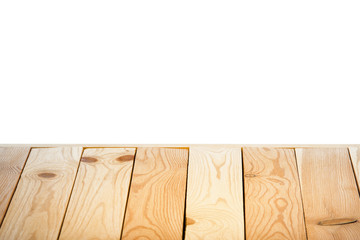 Wood Shelf or Table Top Isolated on White Background. Blank for Your Layout