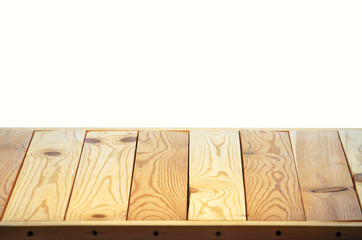 Wood Shelf or Table Top Isolated on White Background. Blank for Your Layout