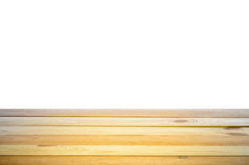 Wood Shelf or Table Top Isolated on White Background. Blank for Your Layout