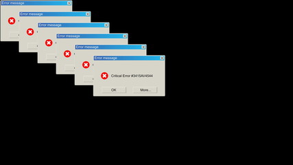 Many windows with critical error notification, problem warning backdrop, computer generated abstract background, 3d rendering