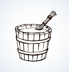 Wooden bowl. Vector drawing