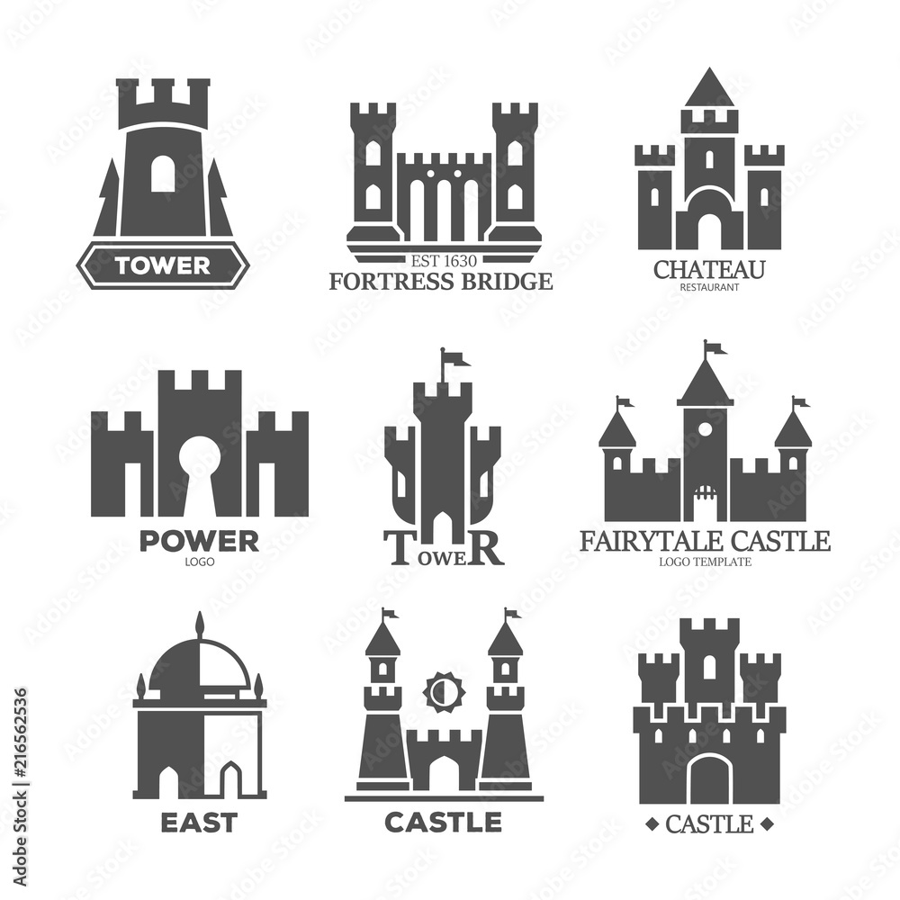 Wall mural Castle or fortress parts for logo or icons