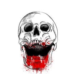 Portrait of a skull in the blood . Can be used for printing on T-shirts, flyers, etc. Vector illustration
