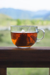 Transparent mug with triangular tea bag