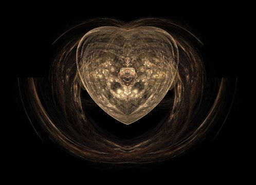 Infinity Heart - Abstract Illustration / Fractal Flame. Depicts A Heart With Intricate Details. Has Mirror Symmetry. Colors: Light And Dark Brown On Black Background.