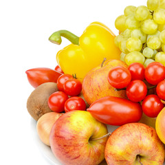 A set of fruits and vegetables isolated on white background.