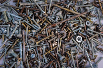 Nuts, bolts, fasteners, screws and other harware for background