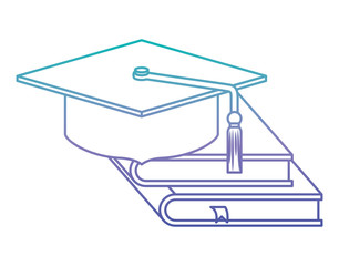 hat graduation with pile books vector illustration design