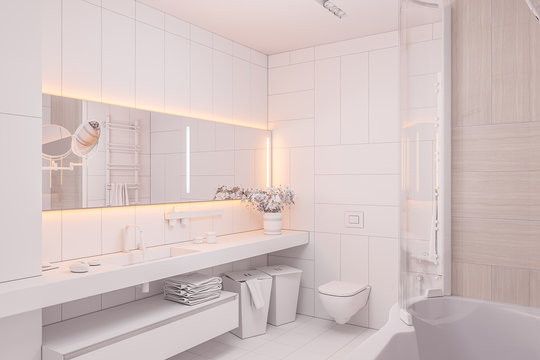 3d illustration Interior design of a modern bathroom without textures
