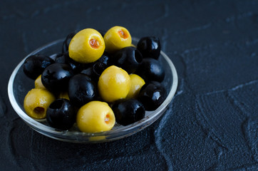 Black and green olives