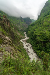 The gorge on the Annapurna Circuit is deep