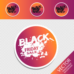 Four Colorful Round Retro Black Friday Sale Buttons - Vector Illustration - Isolated On Transparent Background