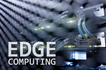 EDGE computing, internet and modern technology concept on modern server room background.
