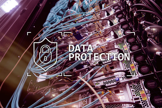 Data protection, Cyber security, information privacy. Internet and technology concept. Server room background.