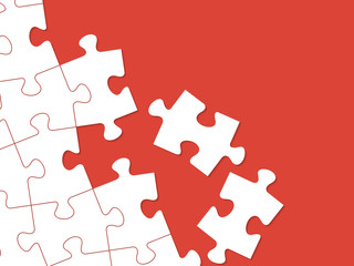 White puzzles arranged on a red background. Vector Illustration - obrazy, fototapety, plakaty