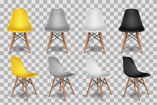 Vector realistic 3d illustration of chairs, isolated on transparent background. Loft interior isometric objects.