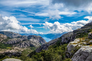 Lysefjord straight  between rocks and clouds -  incredible nature of Norway