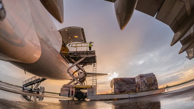 Time lapse outside cargo plane loading