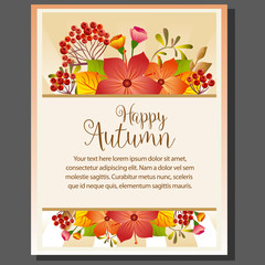 happy autumn poster with fall season plant