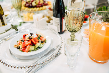 Delicate and stylish setting of the festive table. Banquet, wedding.