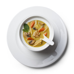 Vietnamese cream soup, isolated on white, view from above