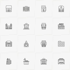 City Building line icon set with hospital , market  and bank