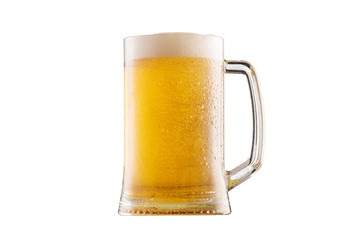 Frosty mug of beer isolated on white background.