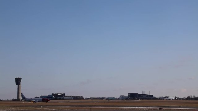 Plane taxi in airport