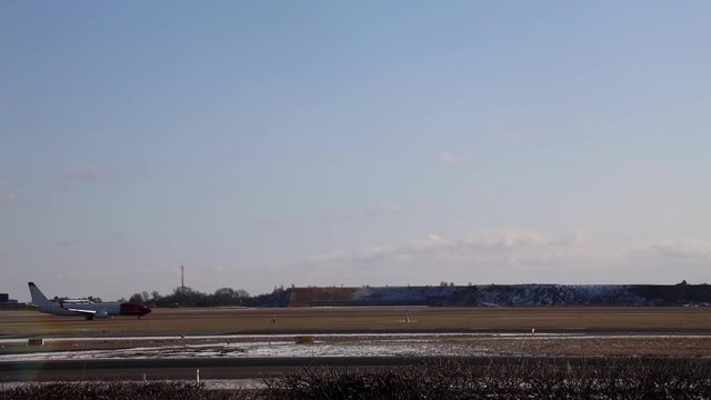 Plane taxieng in airport