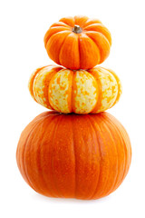 Fall stack of harvest of pumpkins isolated on white background