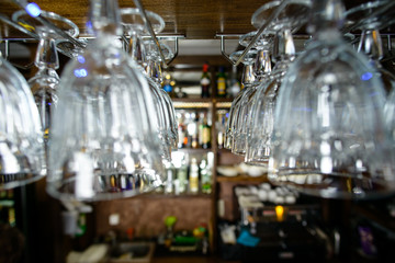 Fototapeta na wymiar glasses in the bar, the bar is ready for work
