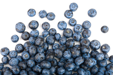 fresh ripe blueberry isolated on white background. Top view. Flat lay pattern