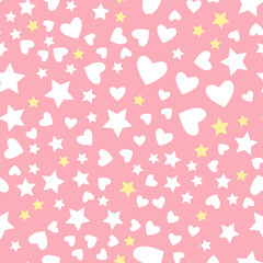 Vector star and heart seamless pattern Isolated on pink background.