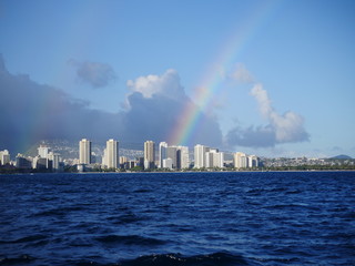 rainbow above Honolulu city hawii